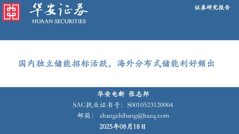 【20117E】【华安证券】国内独立储能招标活跃，海外分布式储能利好频出