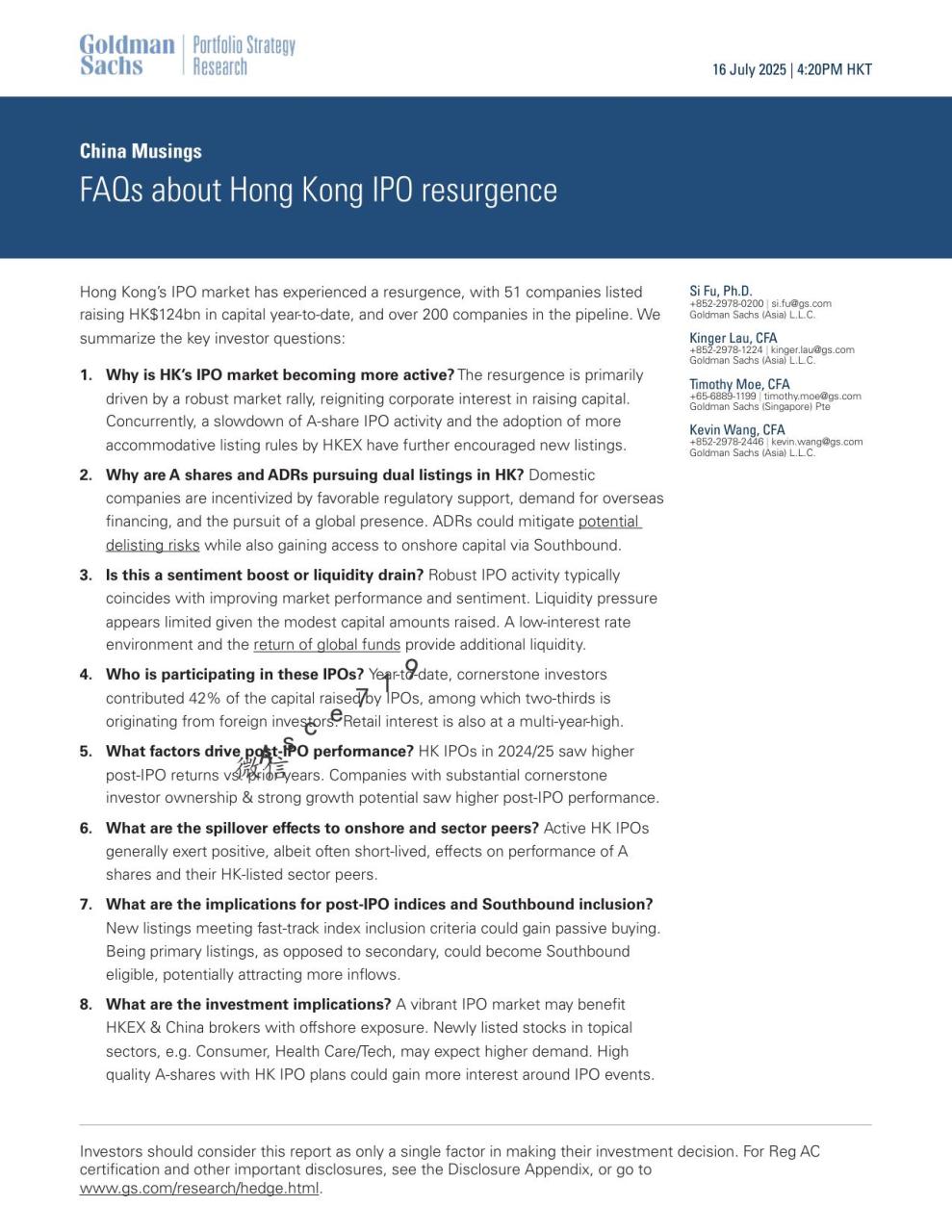 【20964E】香港IPO市场复苏常见问题解答