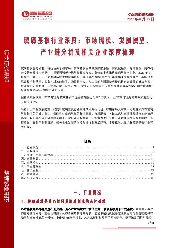【20833E】玻璃基板行业深度：市场现状、发展展望、产业链分析及相关企业深度梳理